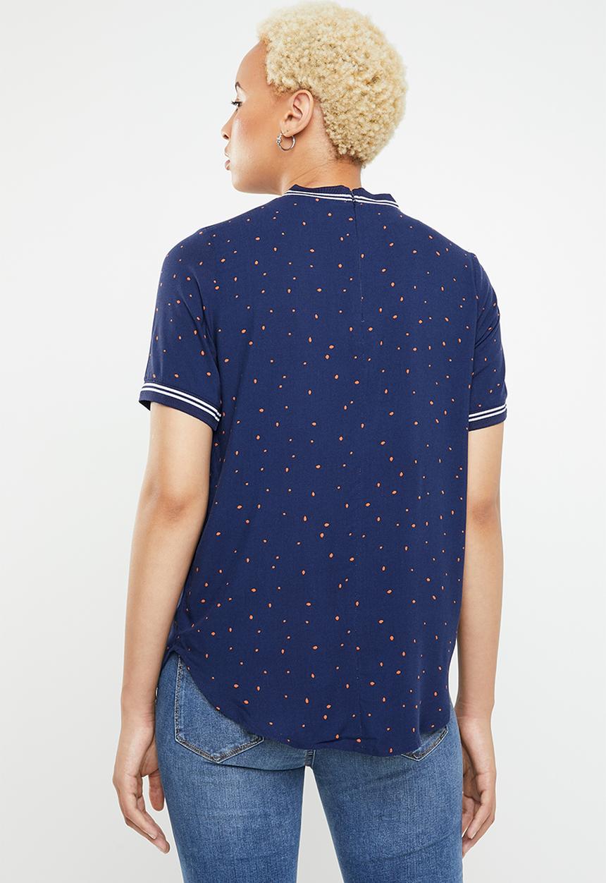 ONLY - Tina short sleeve printed lurex top - blue