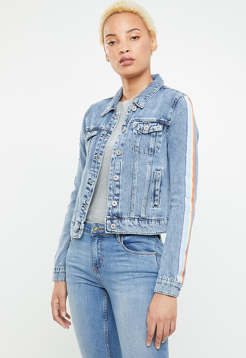 ONLY - Chris long sleeve tape denim jacket - blue