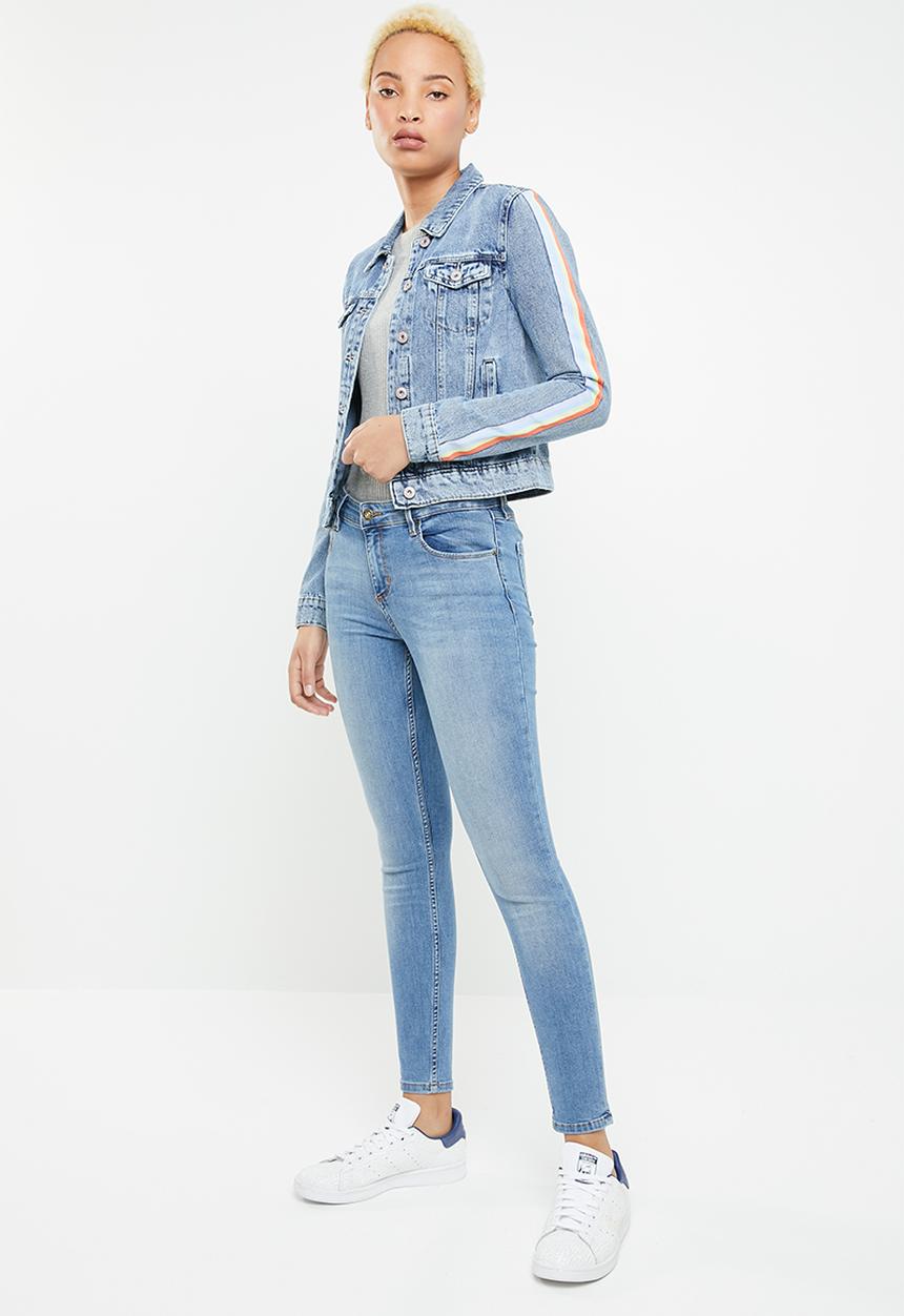 ONLY - Chris long sleeve tape denim jacket - blue