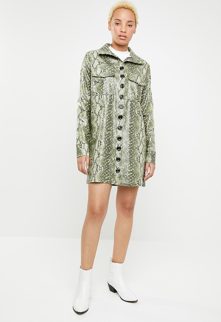 Missguided - Pu snake oversized shirt dress - green & black