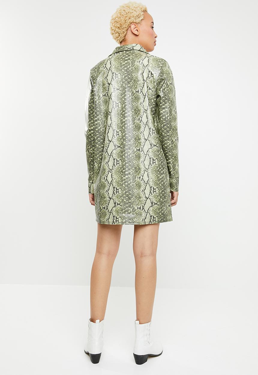 Missguided - Pu snake oversized shirt dress - green & black