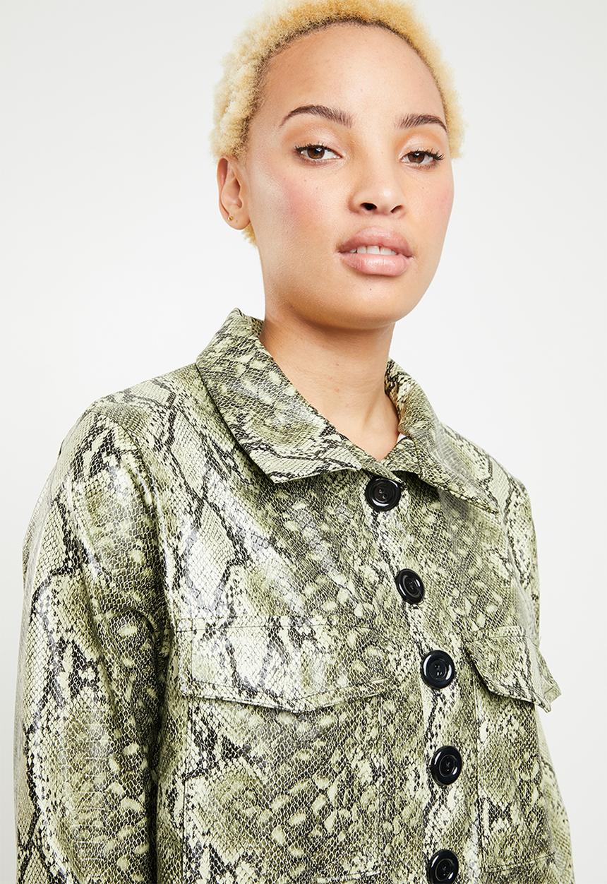 Missguided - Pu snake oversized shirt dress - green & black