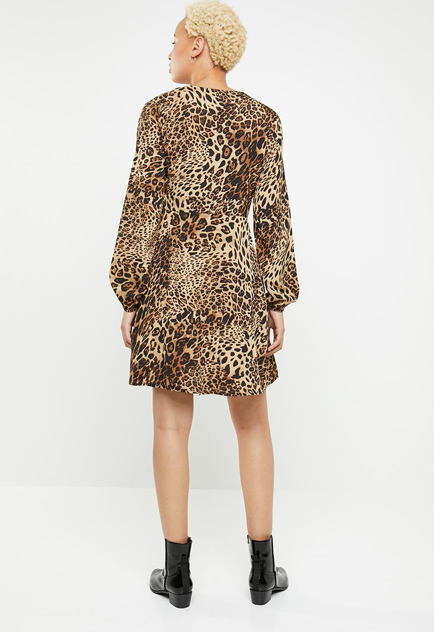 Missguided - Wrap side tea dress - brown