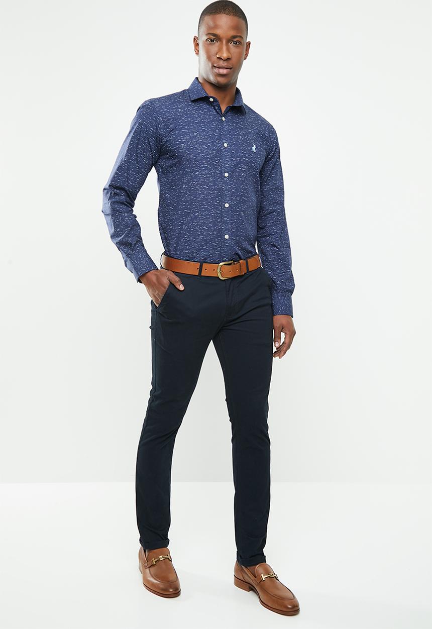 POLO - Signature long sleeve custom fit shirt - navy