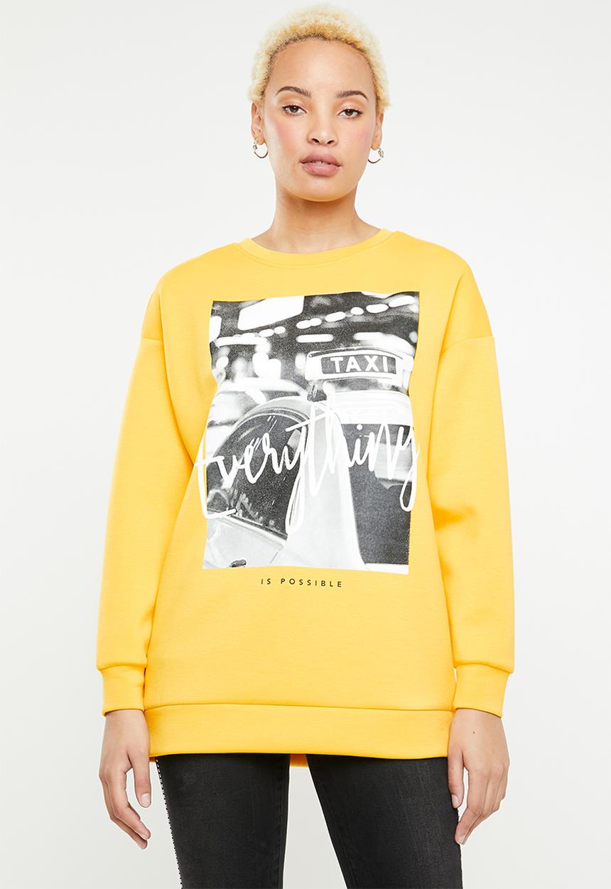 ONLY - Star long round neck sweat top - yellow