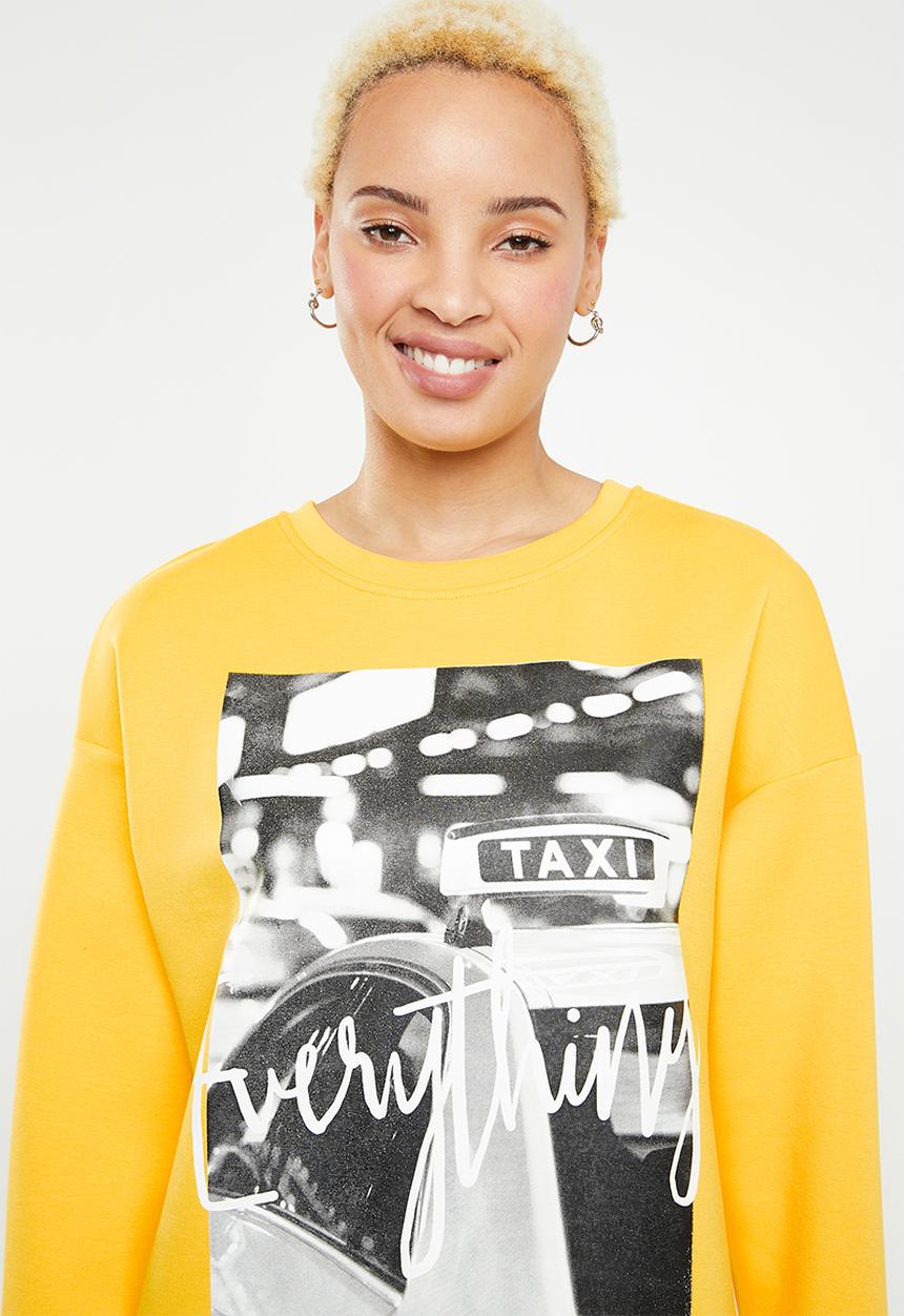 ONLY - Star long round neck sweat top - yellow