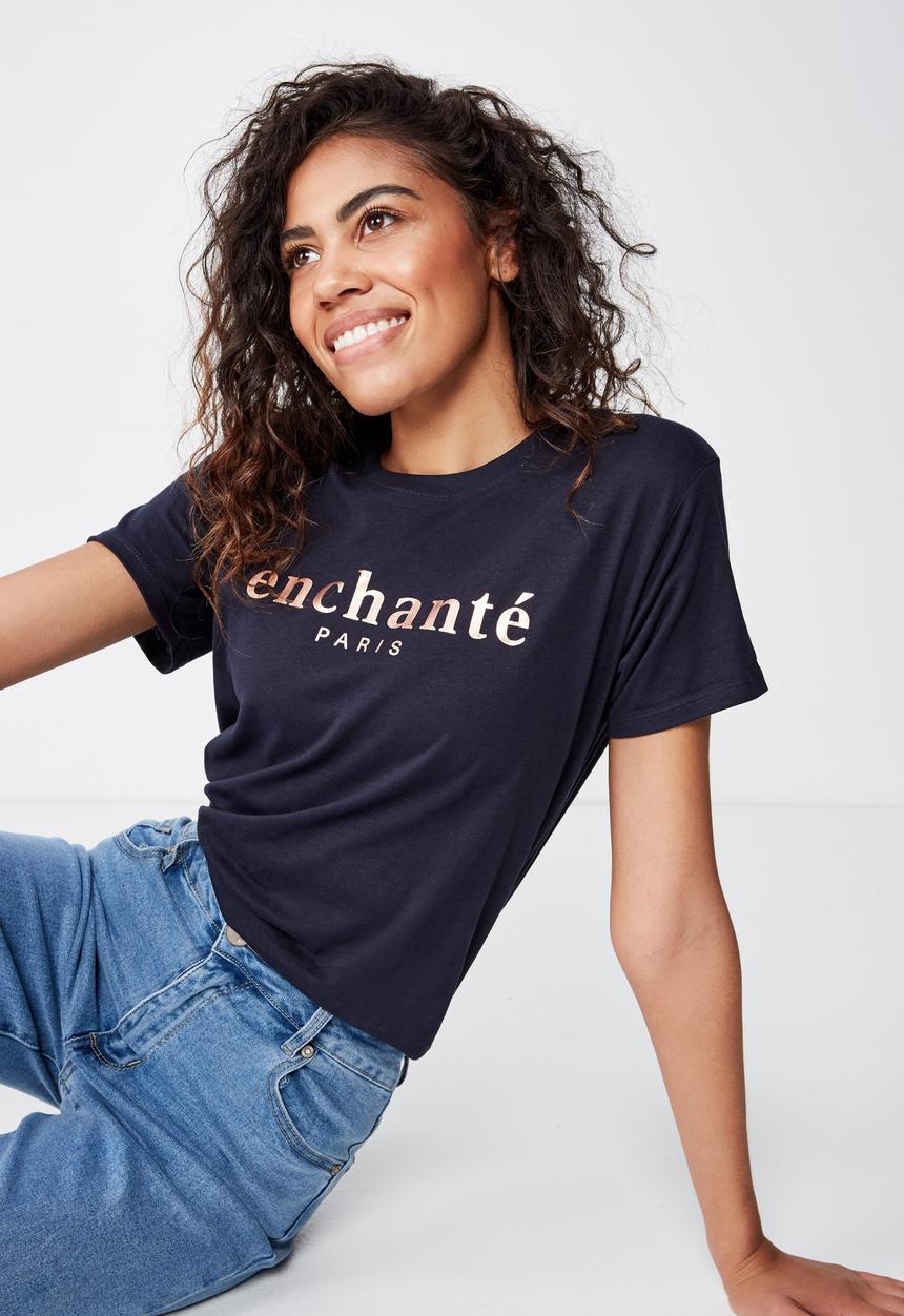Cotton On - Classic slogan tee  - navy