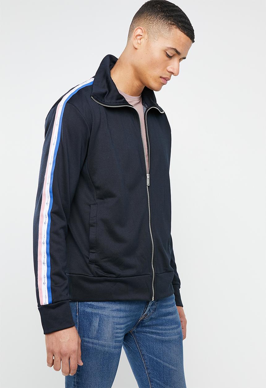 Mennace - Tricolour tape tricot knit tracksuit top - navy