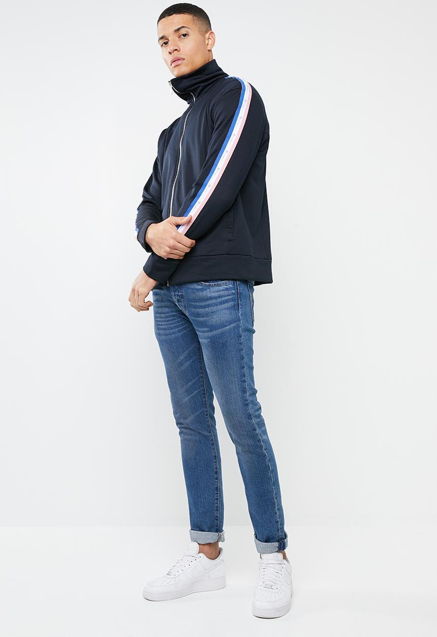 Mennace - Tricolour tape tricot knit tracksuit top - navy
