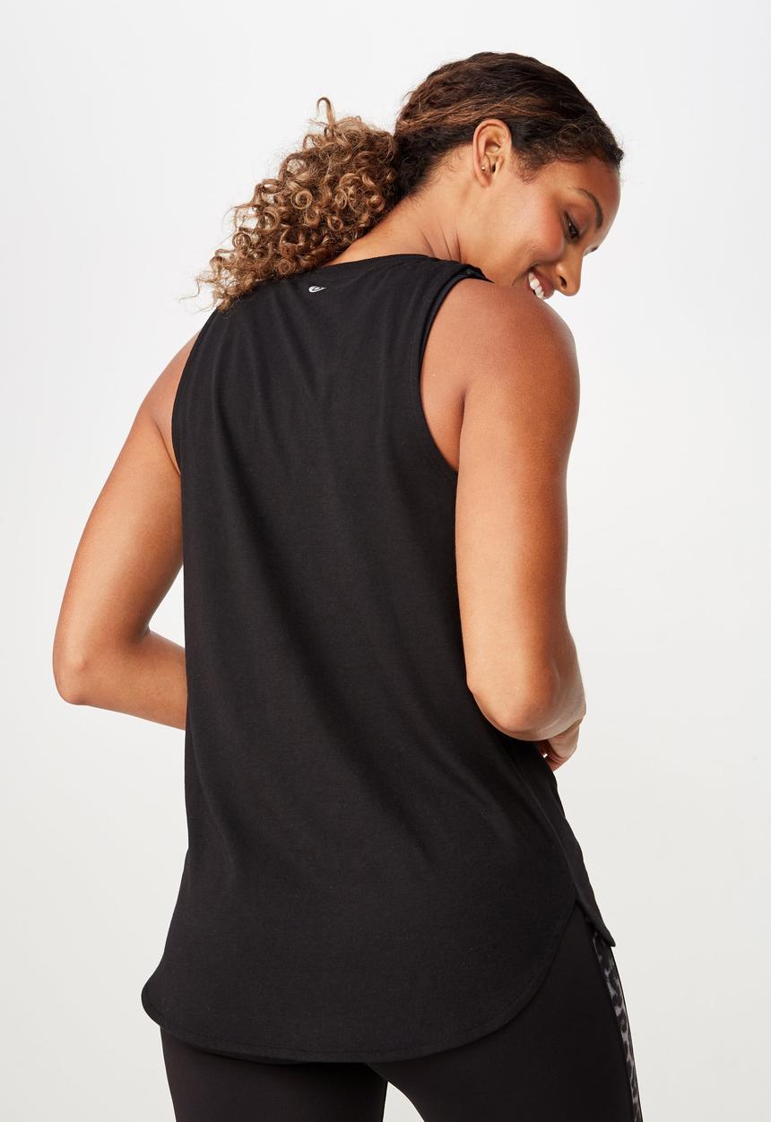 Cotton On - Active curve hem tank - black