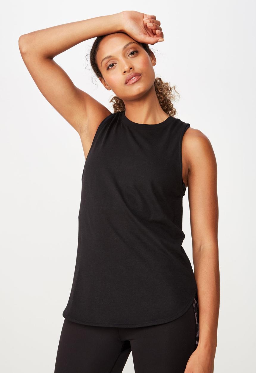 Cotton On - Active curve hem tank - black