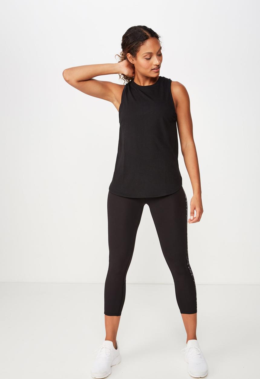 Cotton On - Active curve hem tank - black