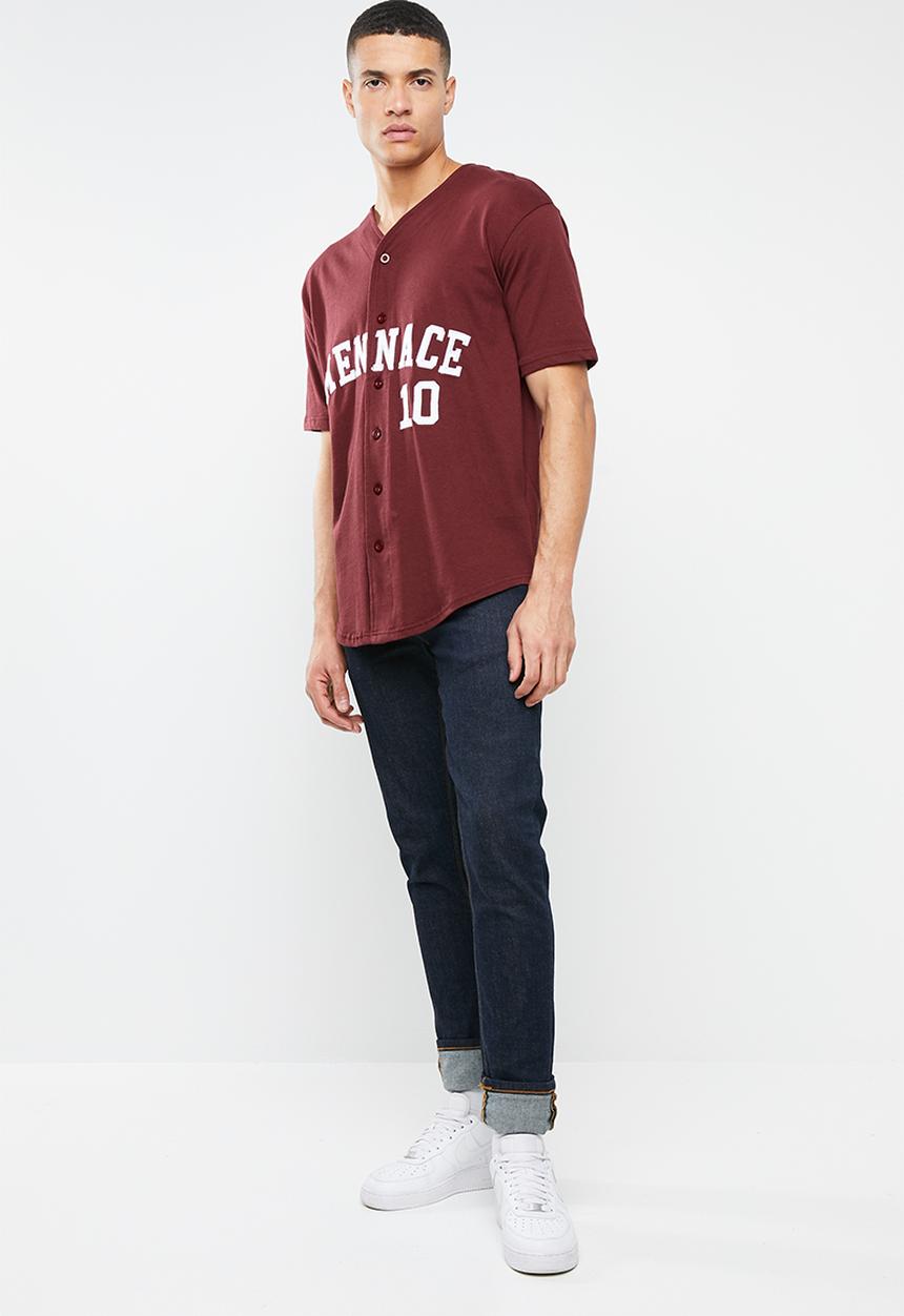 Mennace - Baseball short sleeve tee - burgundy