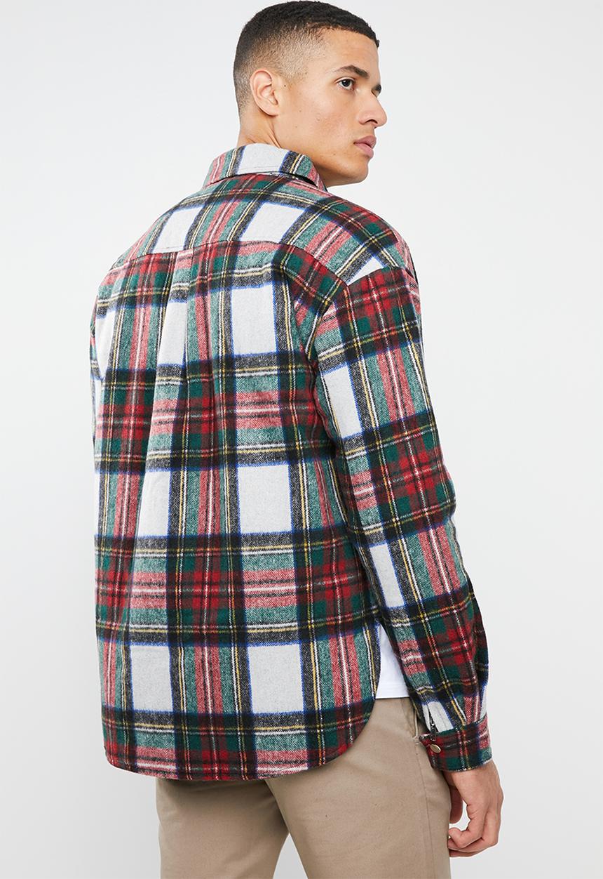 Mennace - Ecru check padded overshirt - multi 