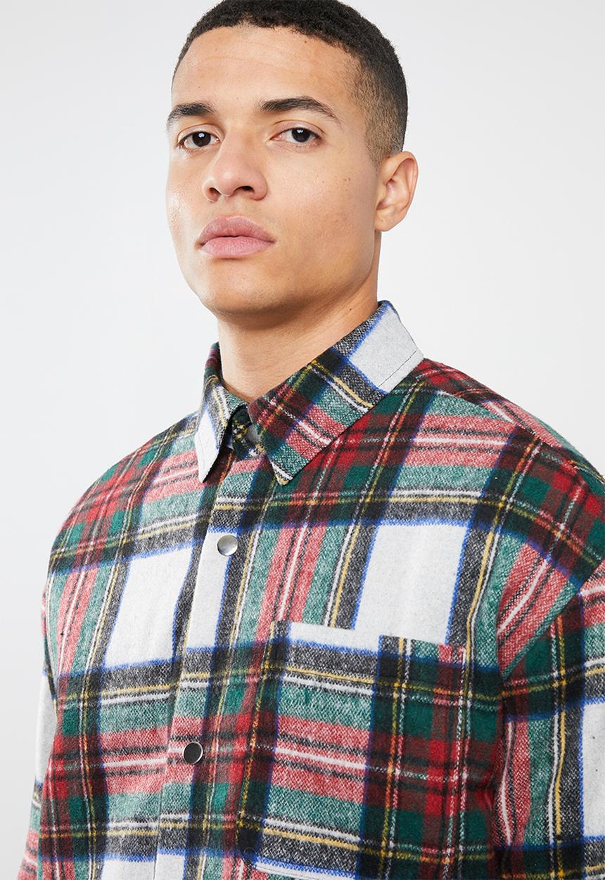 Mennace - Ecru check padded overshirt - multi 