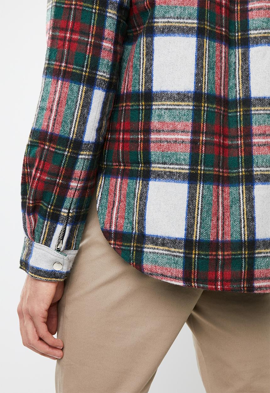 Mennace - Ecru check padded overshirt - multi 
