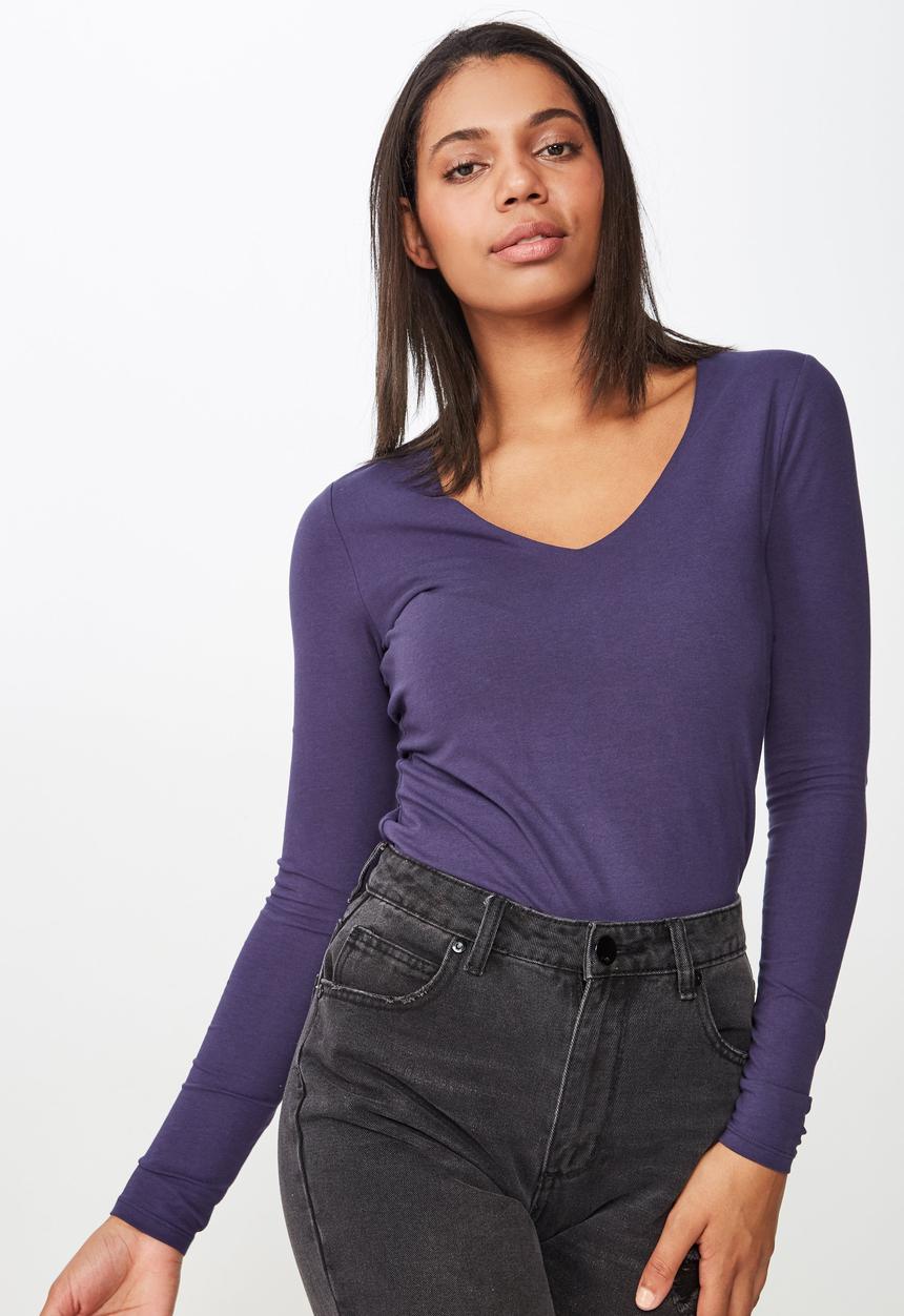Cotton On - Everyday long sleeve v - purple 