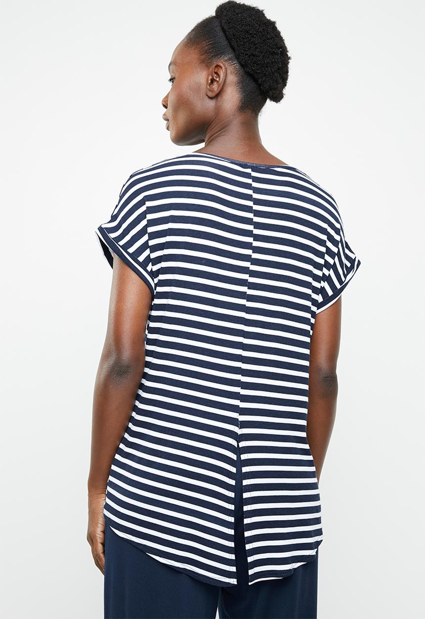 edit - Dipped hemline top - navy & white