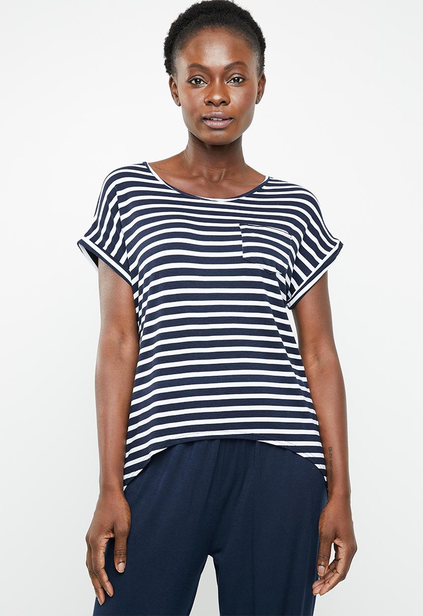 edit - Dipped hemline top - navy & white