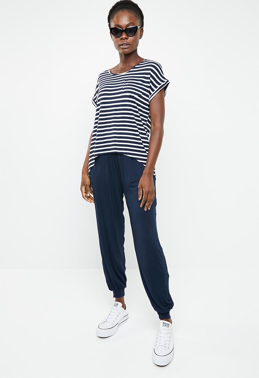 edit - Dipped hemline top - navy & white