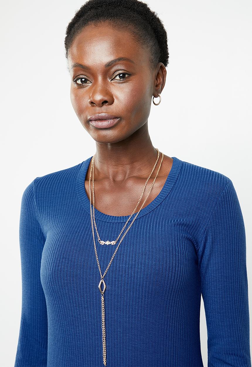 edit - 3/4 Sleeve top with chain - blue