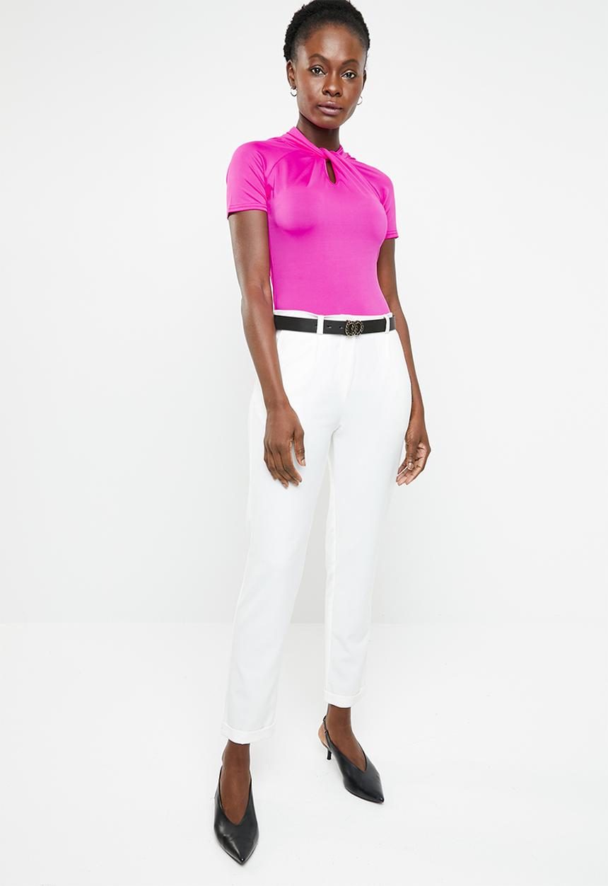 edit - High neckline short sleeve top - pink