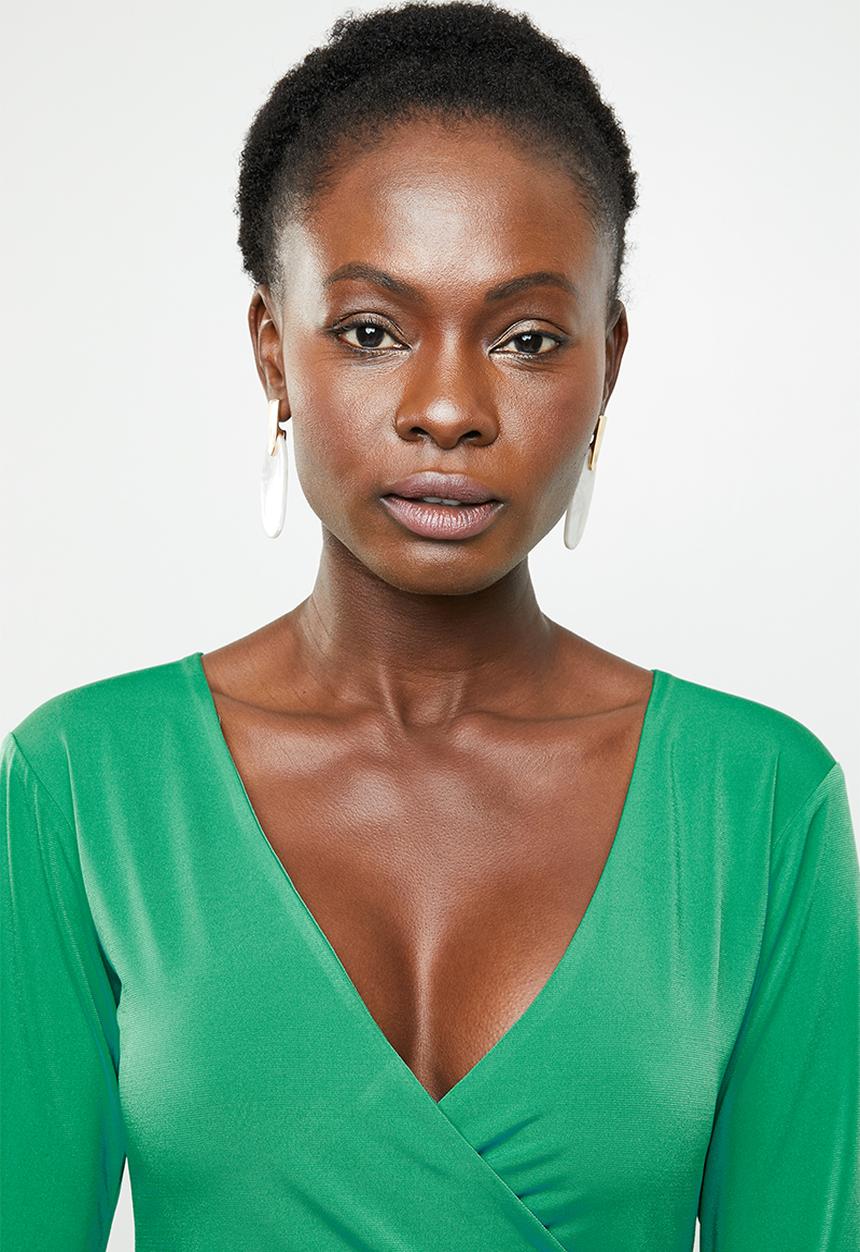 edit - Cross over long sleeve top - green