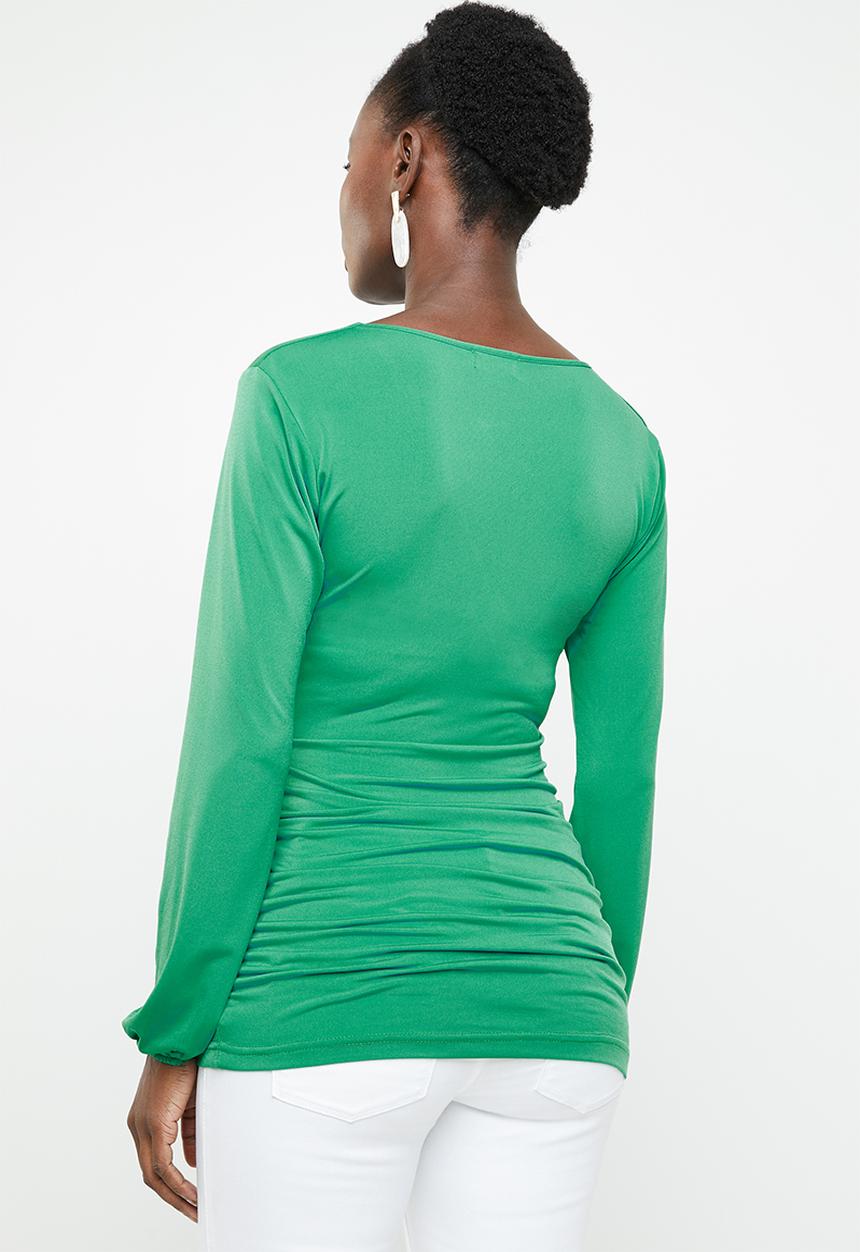 edit - Cross over long sleeve top - green