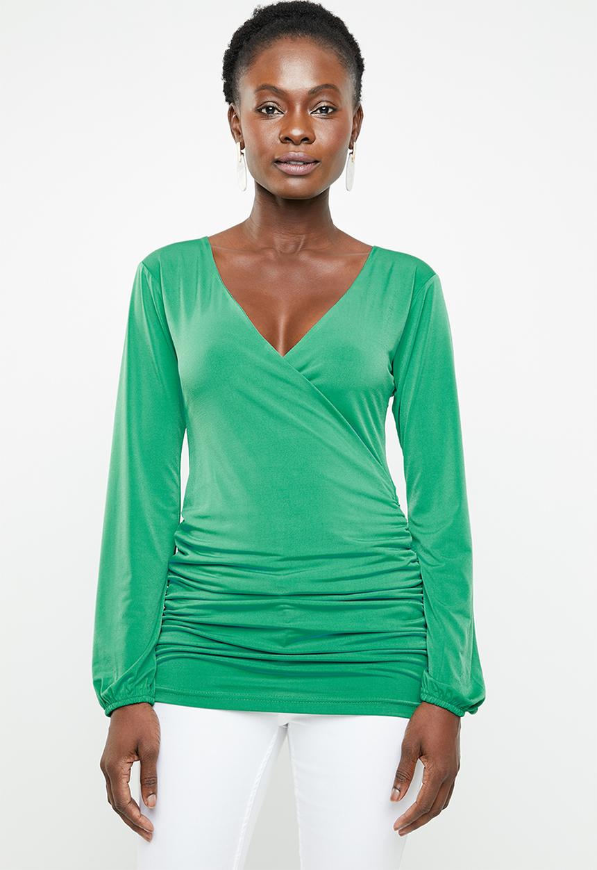 edit - Cross over long sleeve top - green