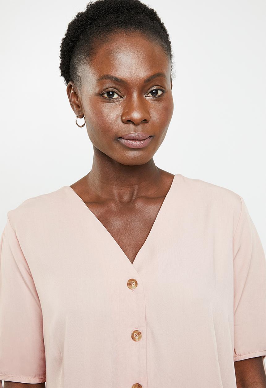 edit - Button down peplum blouse - pink