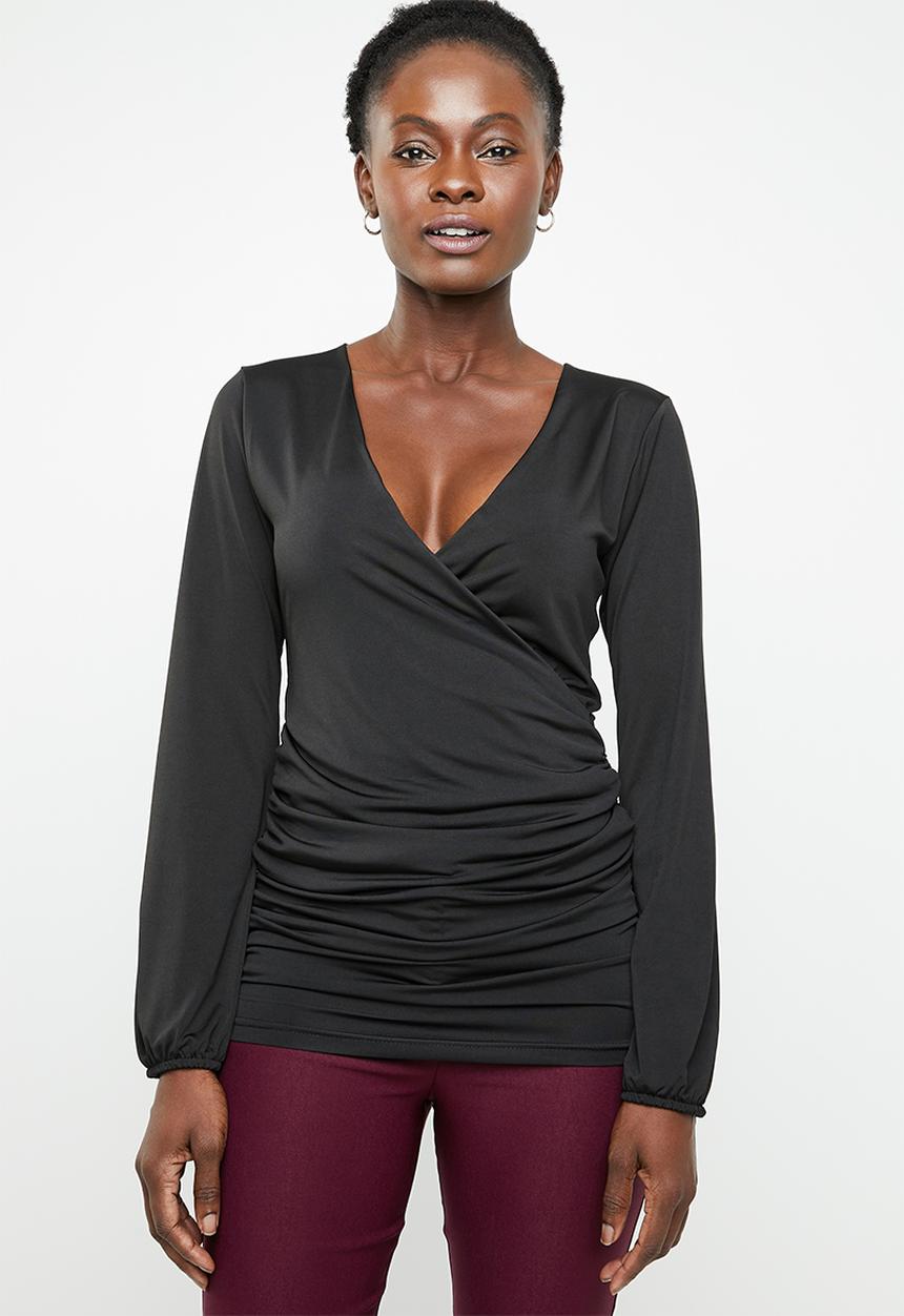 edit - Cross over long sleeve top - black