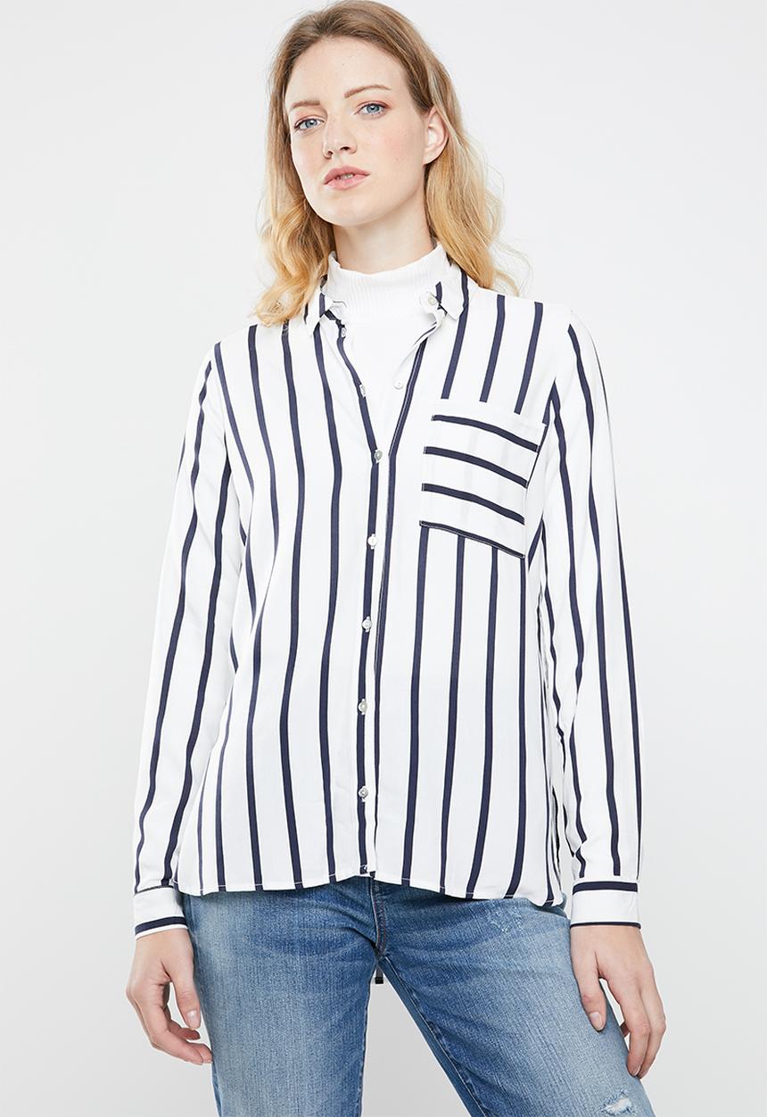 ONLY - Sugar long sleeve shirt - white & navy