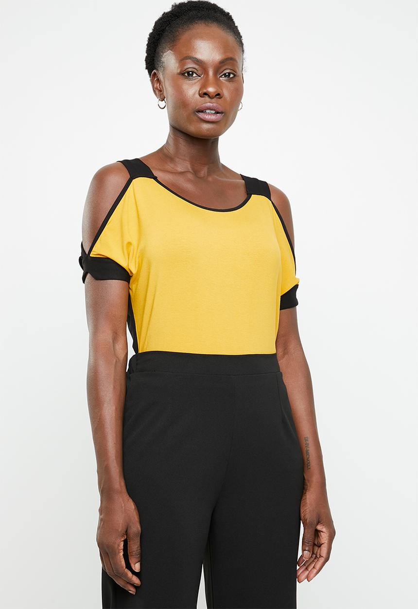 edit - Cold shoulder top - yellow & black