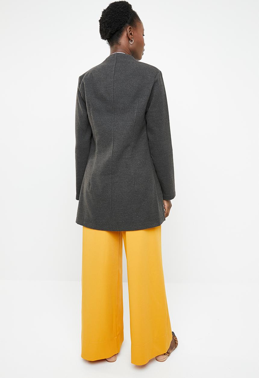 edit - Collarless melton coat - charcoal