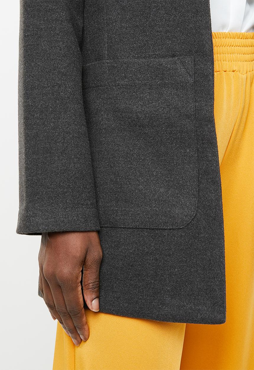 edit - Collarless melton coat - charcoal