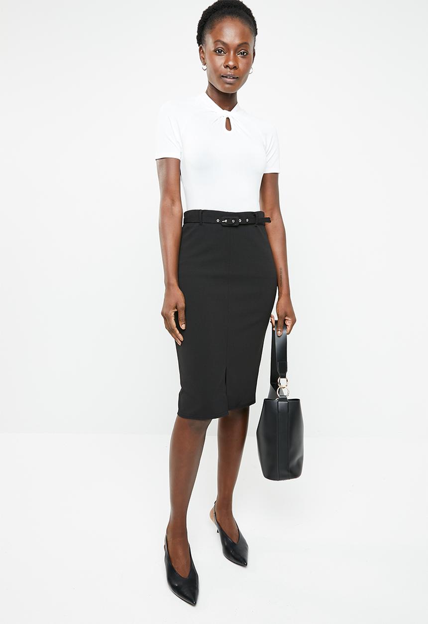 edit - High neckline short sleeve top - white