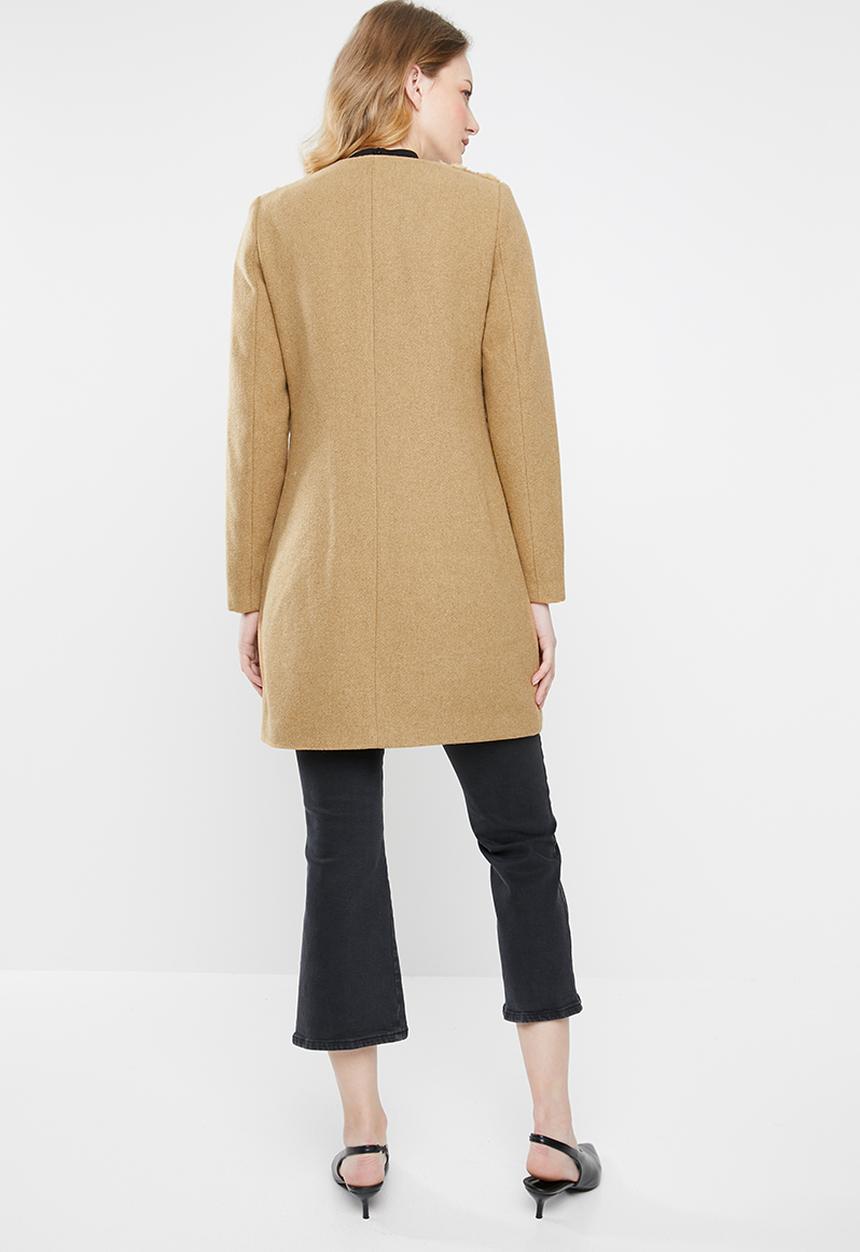 STYLE REPUBLIC - Wool blend coat with faux fur - tan