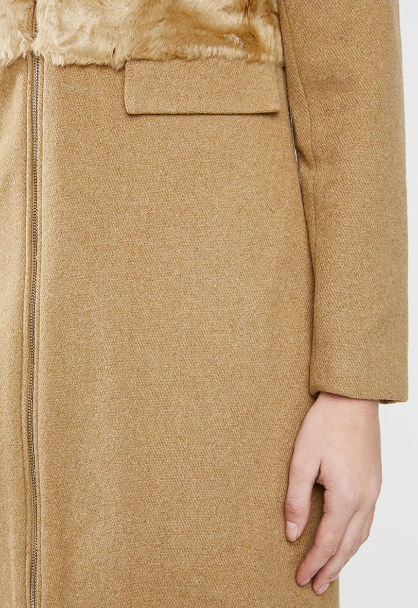 STYLE REPUBLIC - Wool blend coat with faux fur - tan