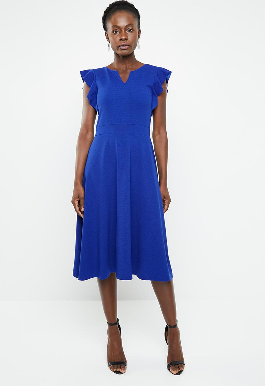 edit - Frill detail fit and flare dress - blue