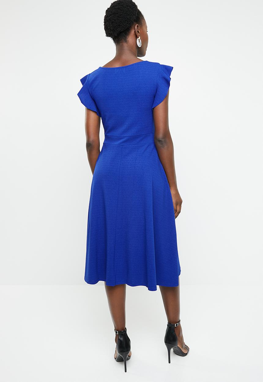 edit - Frill detail fit and flare dress - blue