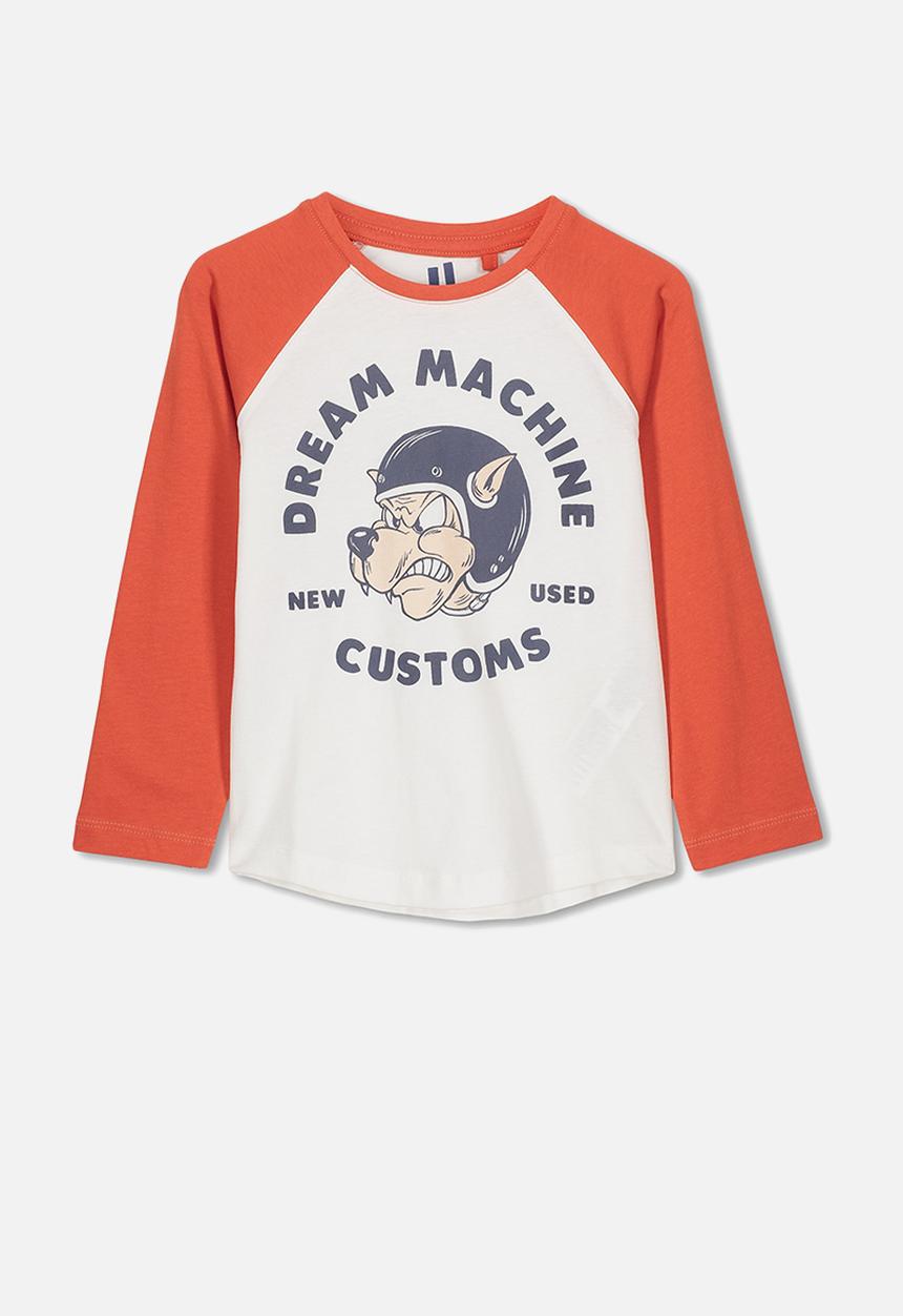 Cotton On - Tom long sleeve raglan tee - white & orange