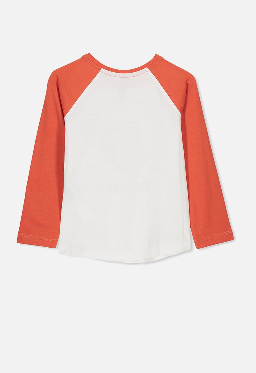 Cotton On - Tom long sleeve raglan tee - white & orange