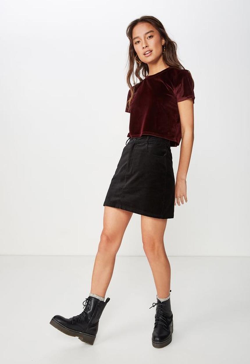 Cotton On - Violet velvet short sleeve tee  - burgundy 