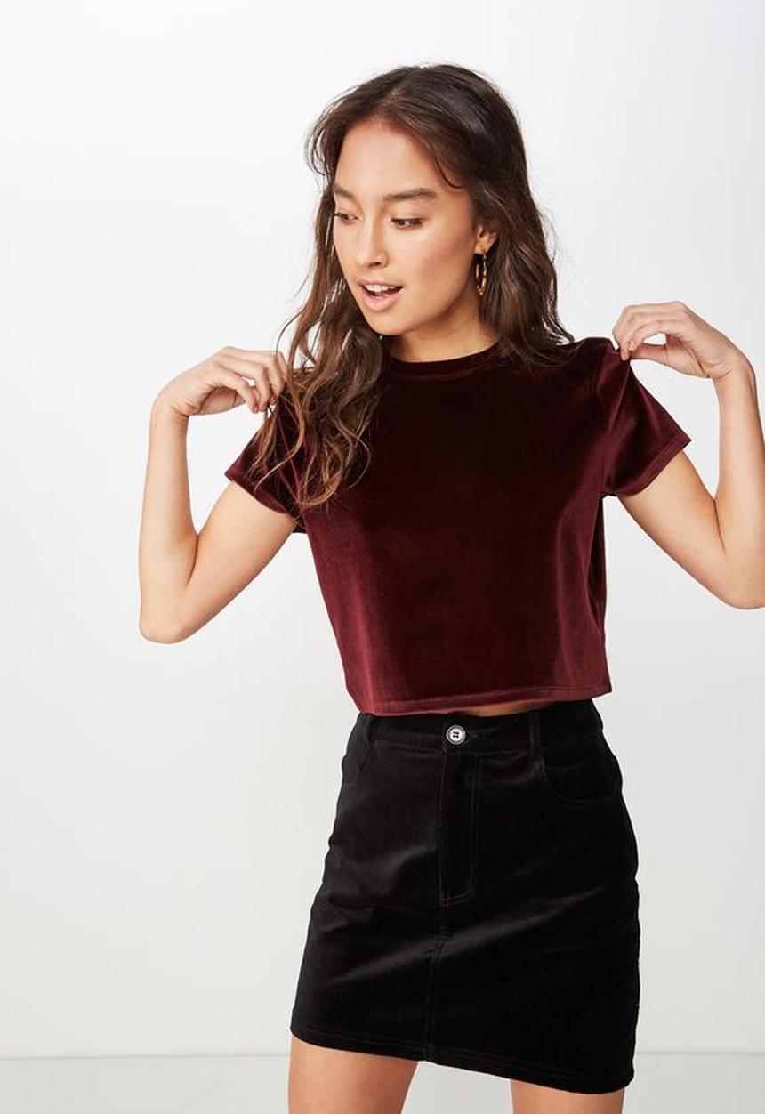 Cotton On - Violet velvet short sleeve tee  - burgundy 