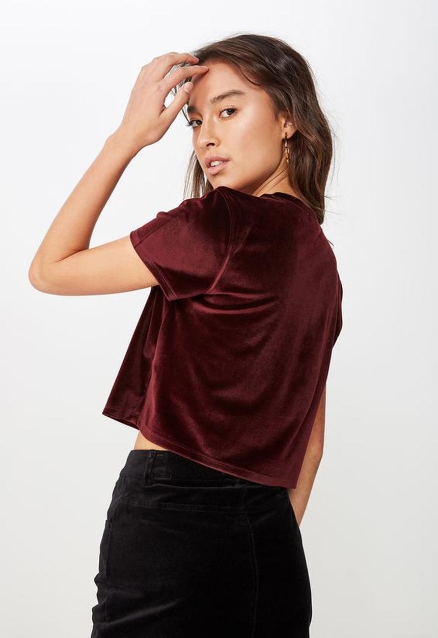 Cotton On - Violet velvet short sleeve tee  - burgundy 