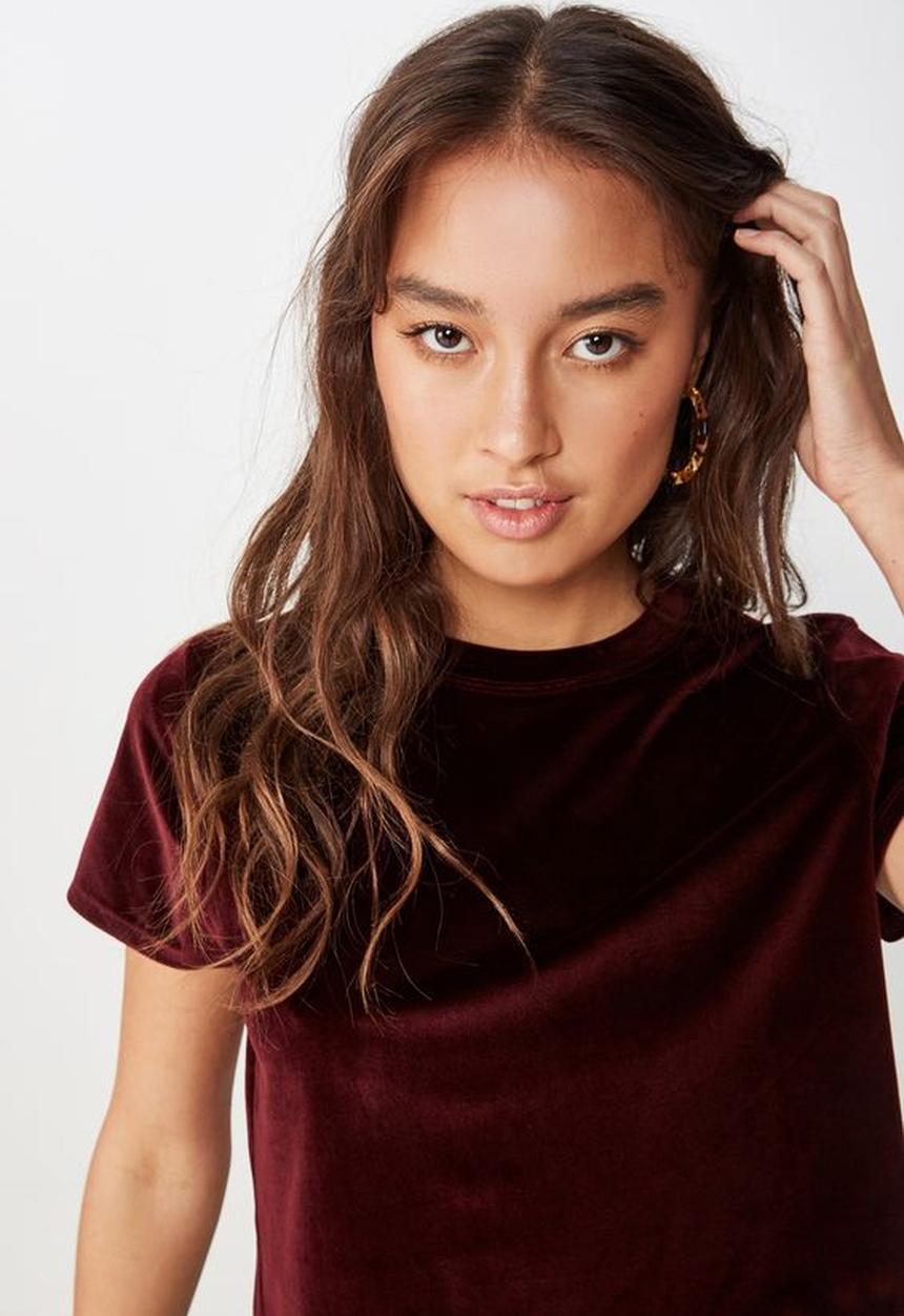 Cotton On - Violet velvet short sleeve tee  - burgundy 