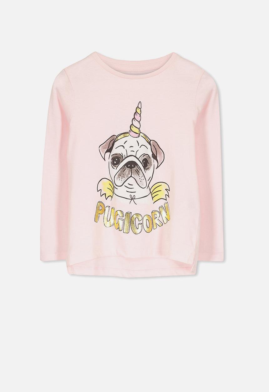 Cotton On - Penelope pugicorn long sleeve tee - pink