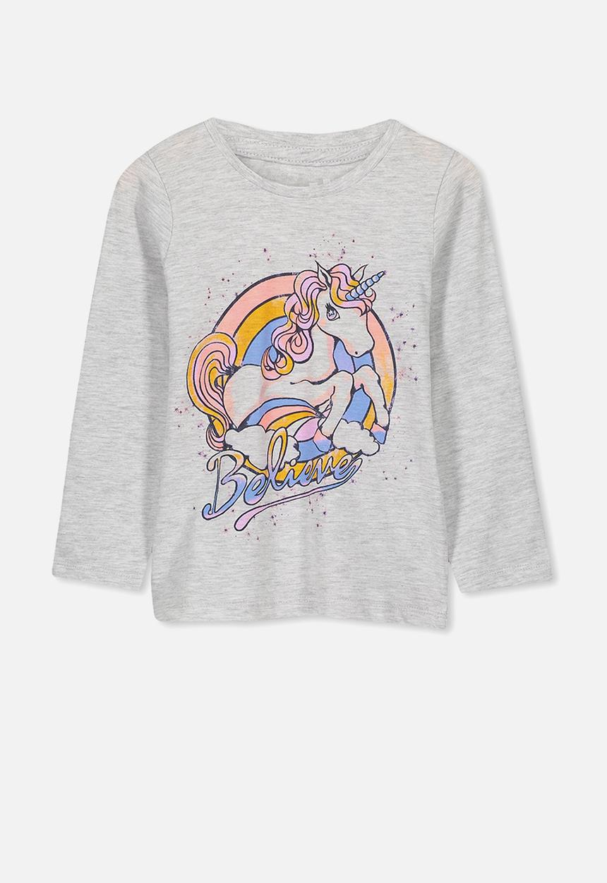 Cotton On - Penelope believe unicorn long sleeve tee - grey