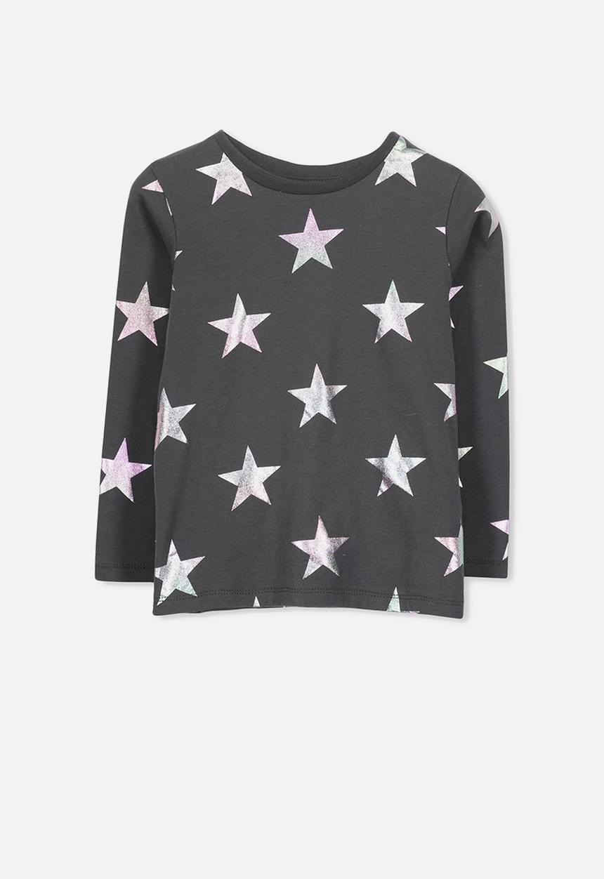 Cotton On - Stevie long sleeve embellished stars tee - charcoal & silver