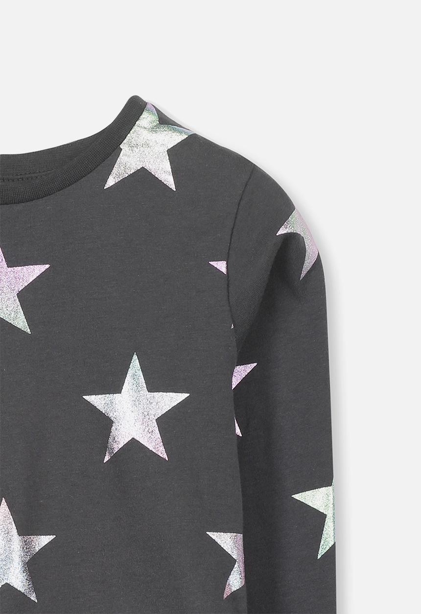 Cotton On - Stevie long sleeve embellished stars tee - charcoal & silver